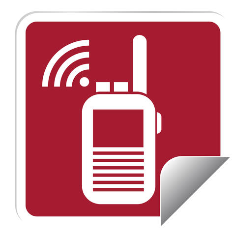 White radio with signal against crimson background